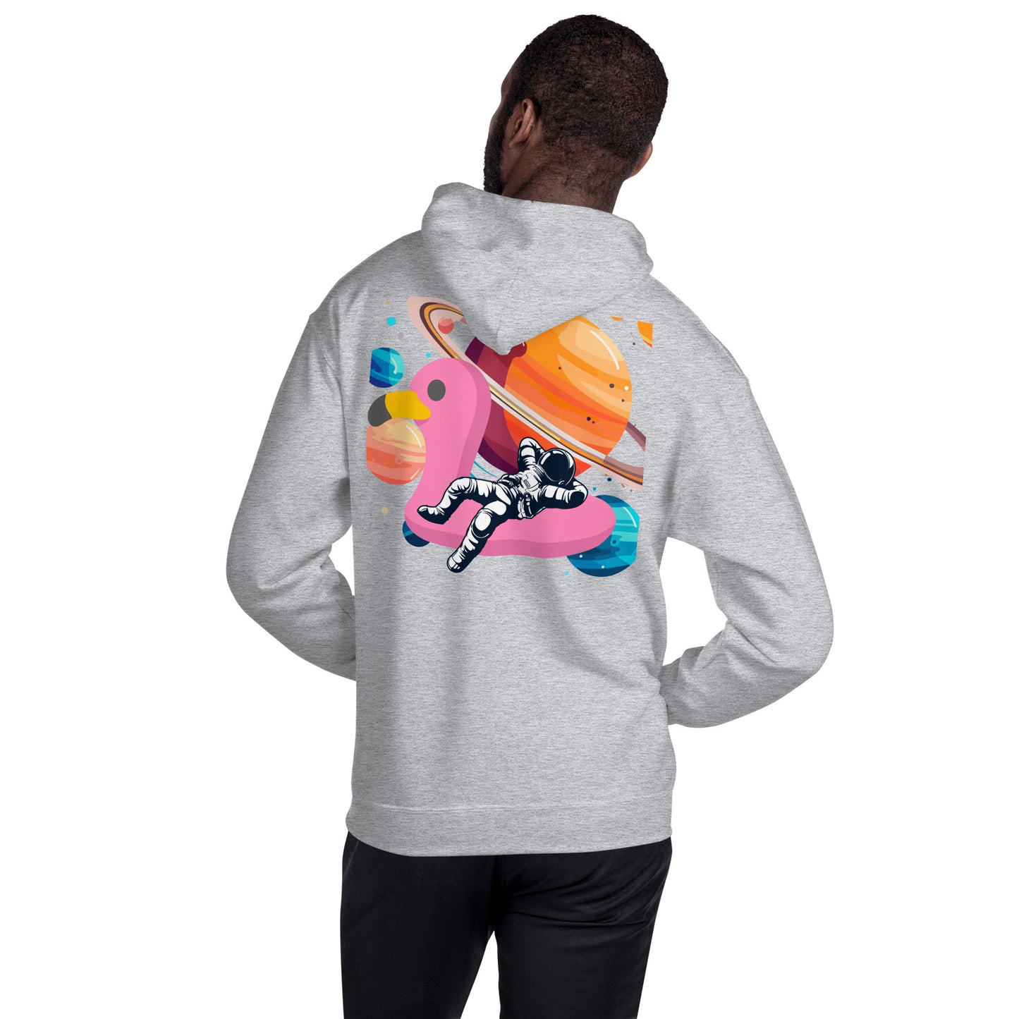 Space Vibes Astronaut Hoodie | Out of This World Graphic Sweatshirt | Unique UFO Flamingo Float Hoodie | Trendy Aesthetic Unisex Hoodie