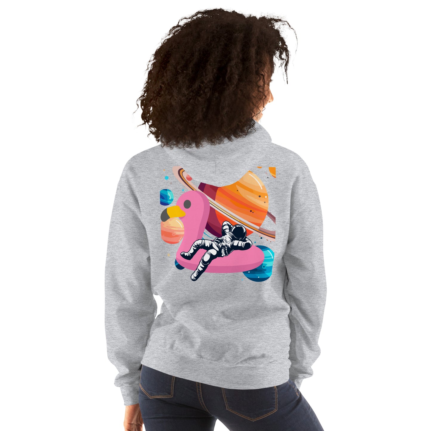 Space Vibes Astronaut Hoodie | Out of This World Graphic Sweatshirt | Unique UFO Flamingo Float Hoodie | Trendy Aesthetic Unisex Hoodie