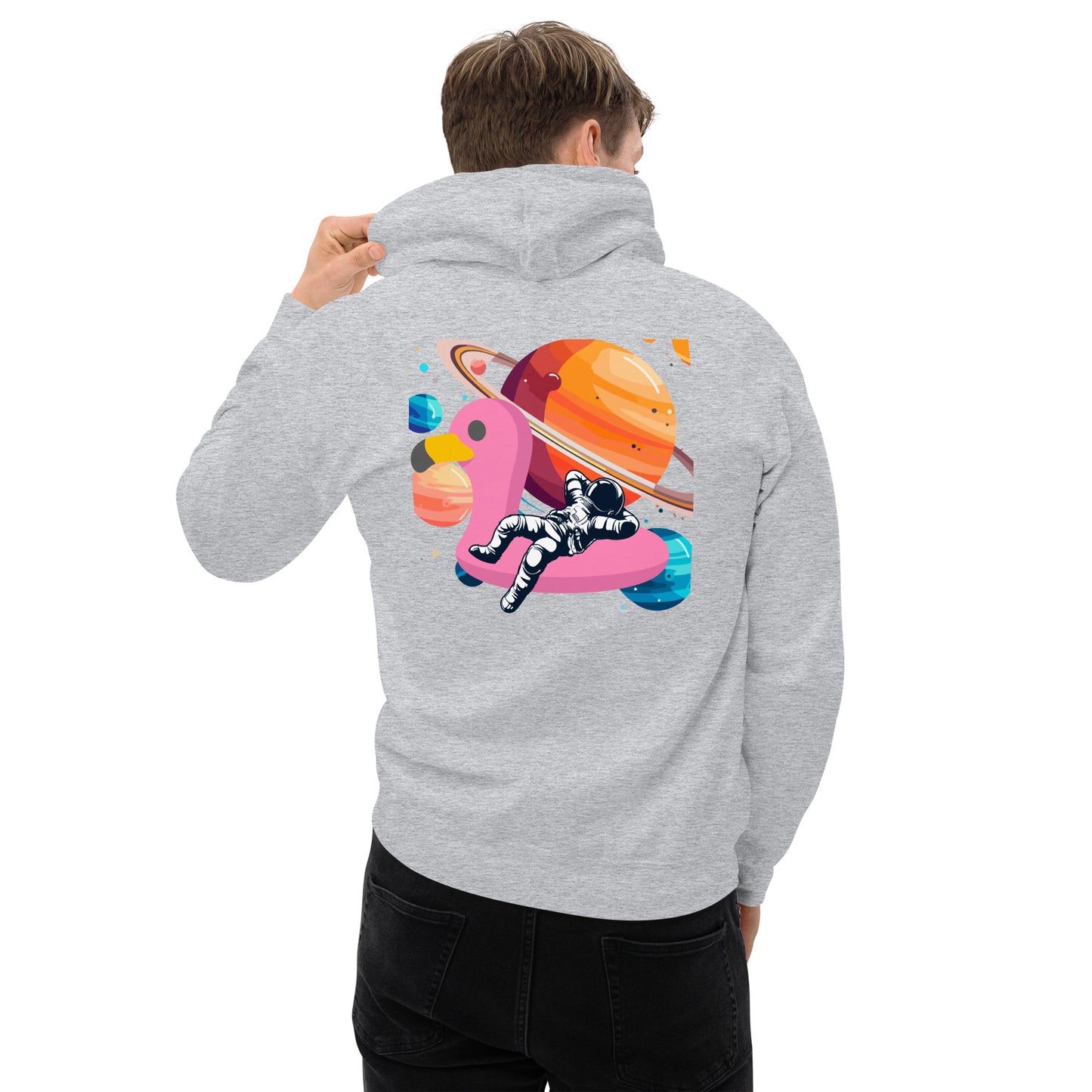 Space Vibes Astronaut Hoodie | Out of This World Graphic Sweatshirt | Unique UFO Flamingo Float Hoodie | Trendy Aesthetic Unisex Hoodie