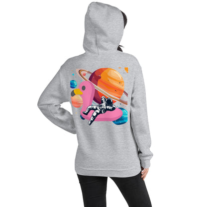 Space Vibes Astronaut Hoodie | Out of This World Graphic Sweatshirt | Unique UFO Flamingo Float Hoodie | Trendy Aesthetic Unisex Hoodie