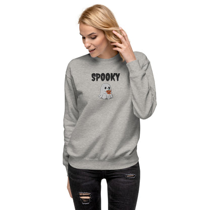 Embroidered Spooky Halloween Sweatshirt - Cozy & Cute Women's Crewneck | Fall Fashion | Ghost Graphic Sweater