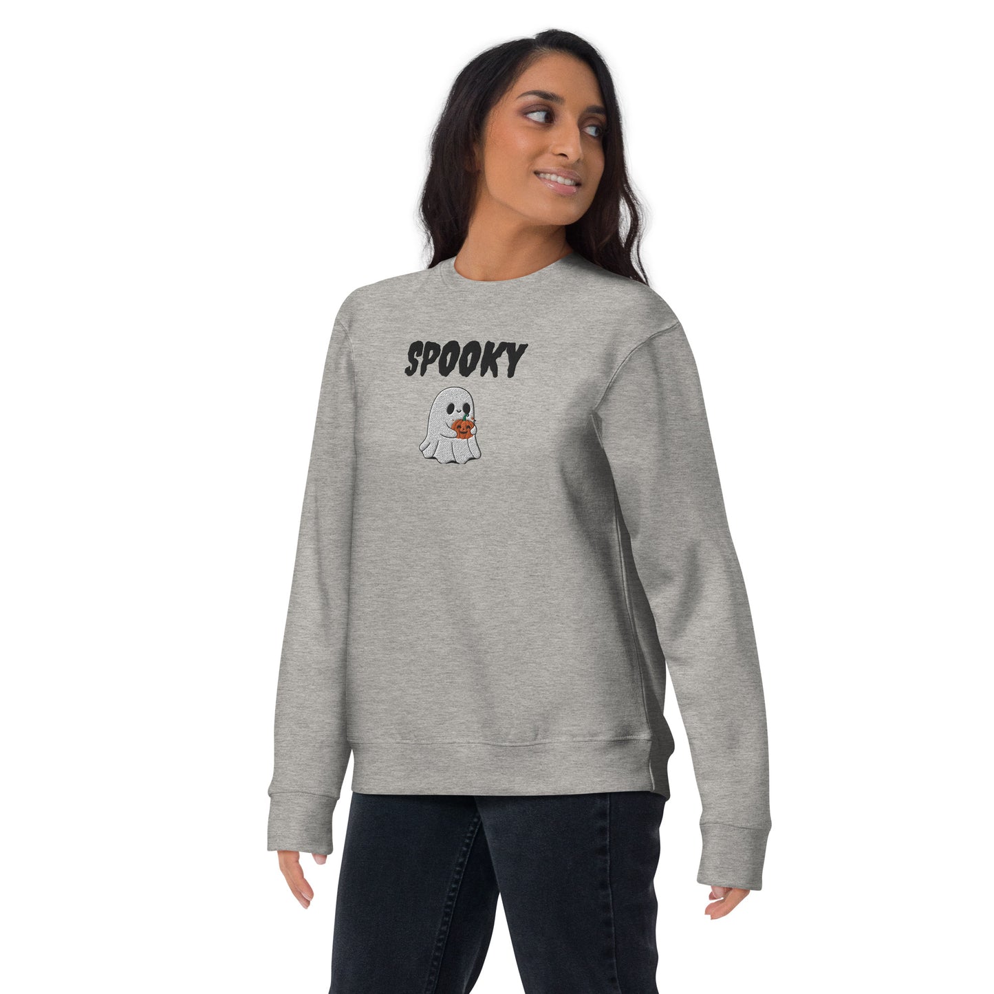 Embroidered Spooky Halloween Sweatshirt - Cozy & Cute Women's Crewneck | Fall Fashion | Ghost Graphic Sweater