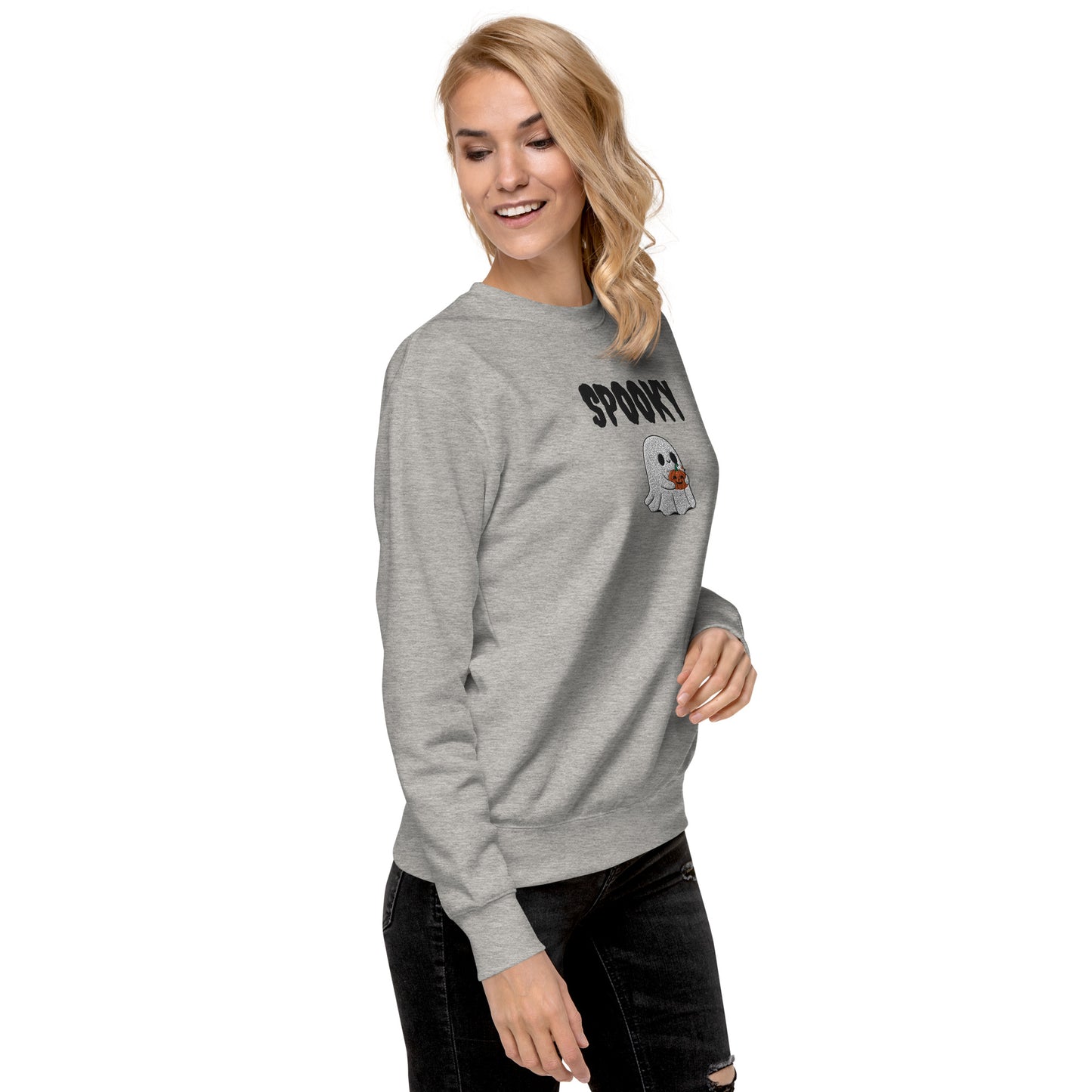 Embroidered Spooky Halloween Sweatshirt - Cozy & Cute Women's Crewneck | Fall Fashion | Ghost Graphic Sweater