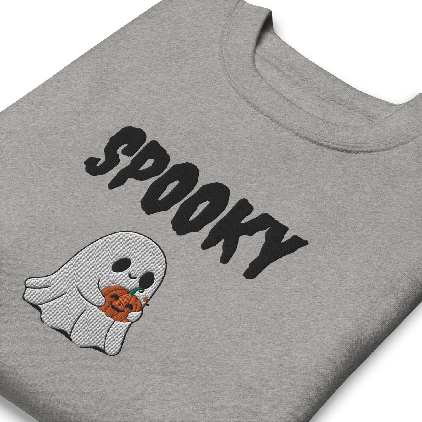 Embroidered Spooky Halloween Sweatshirt - Cozy & Cute Women's Crewneck | Fall Fashion | Ghost Graphic Sweater