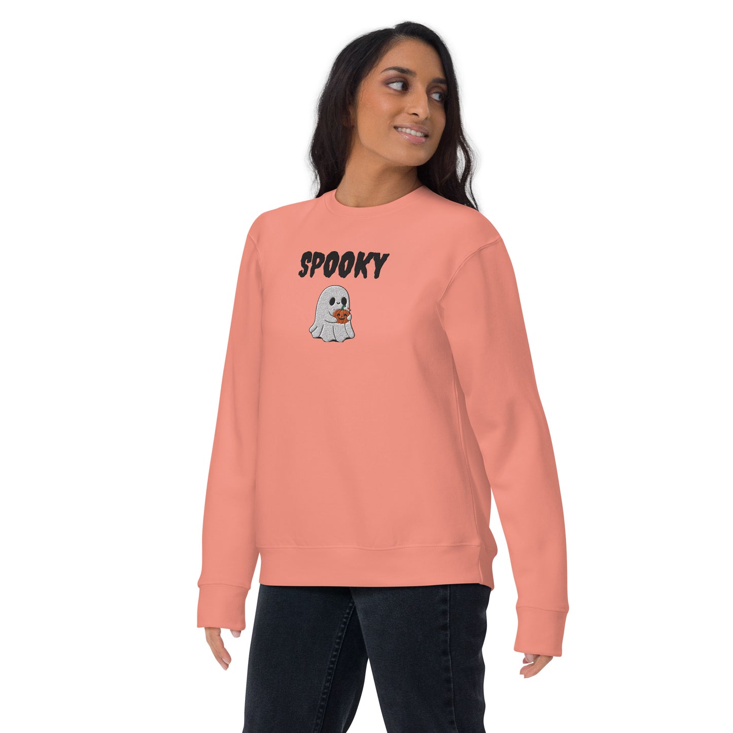 Embroidered Spooky Halloween Sweatshirt - Cozy & Cute Women's Crewneck | Fall Fashion | Ghost Graphic Sweater