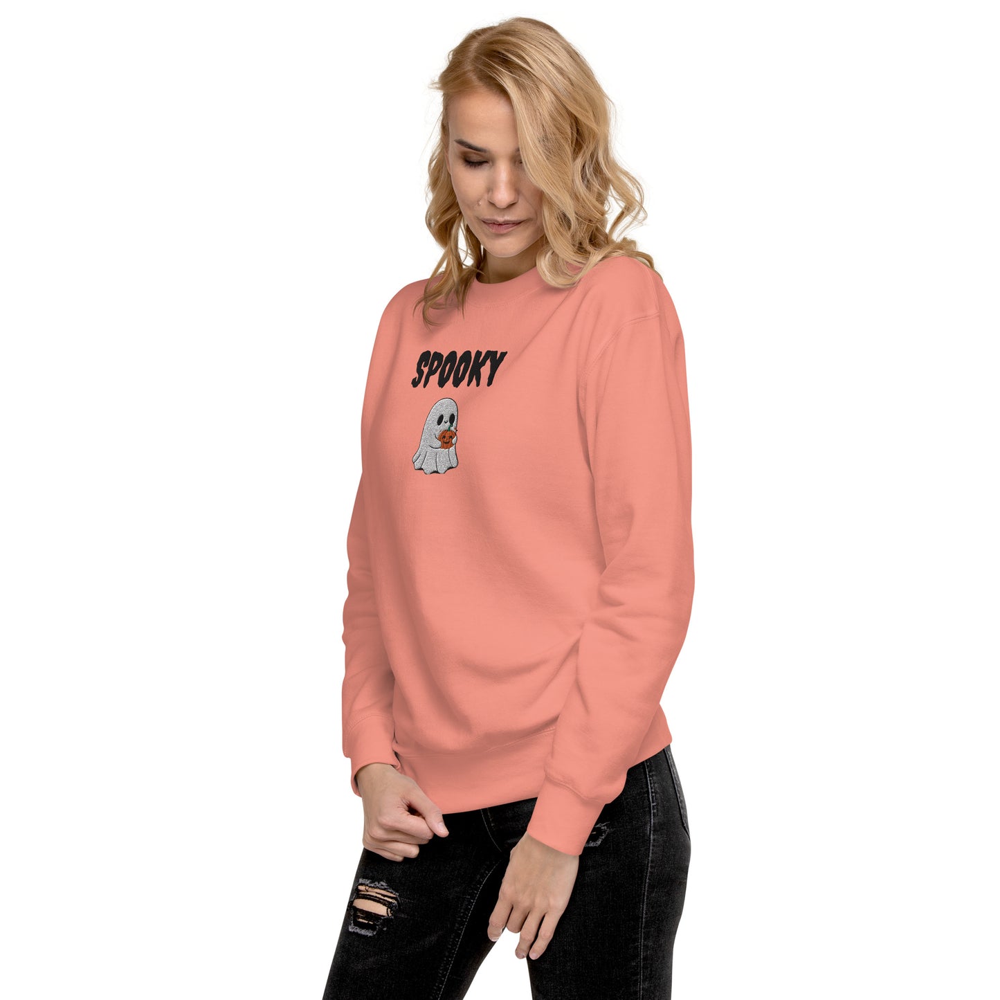 Embroidered Spooky Halloween Sweatshirt - Cozy & Cute Women's Crewneck | Fall Fashion | Ghost Graphic Sweater