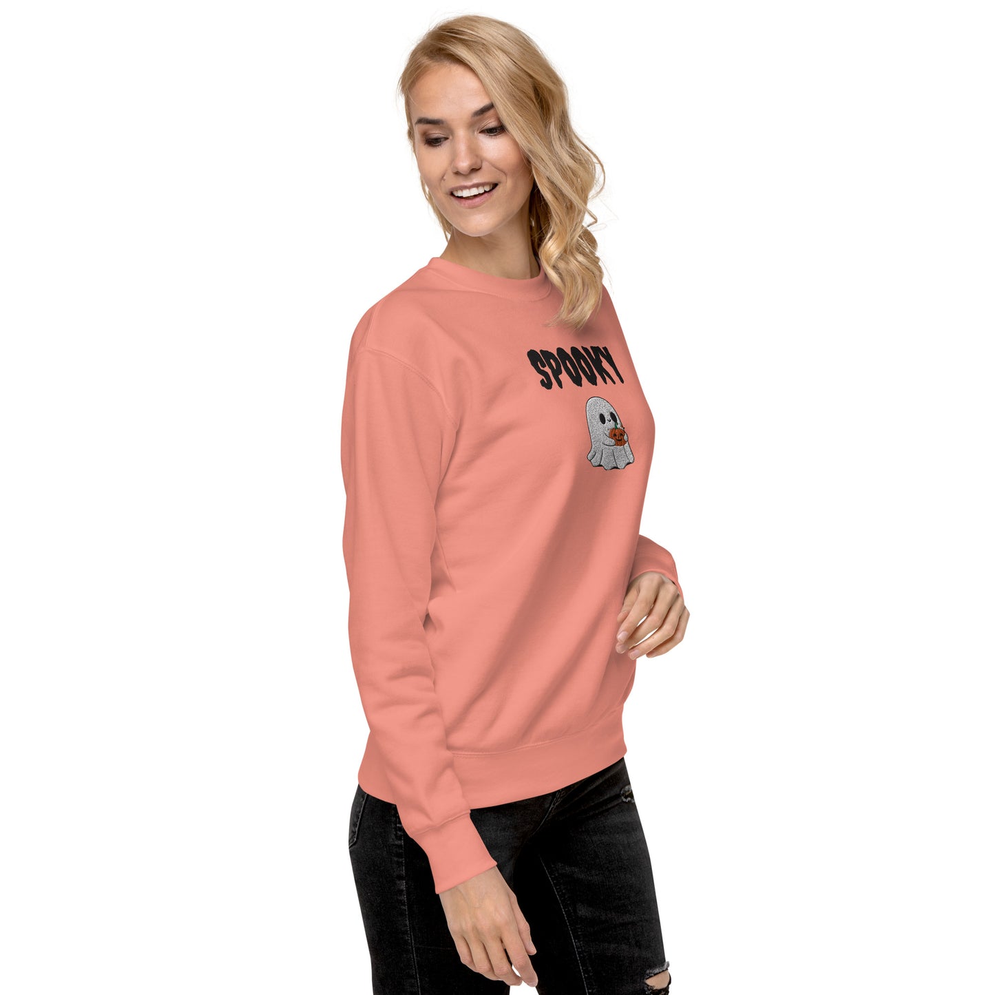 Embroidered Spooky Halloween Sweatshirt - Cozy & Cute Women's Crewneck | Fall Fashion | Ghost Graphic Sweater