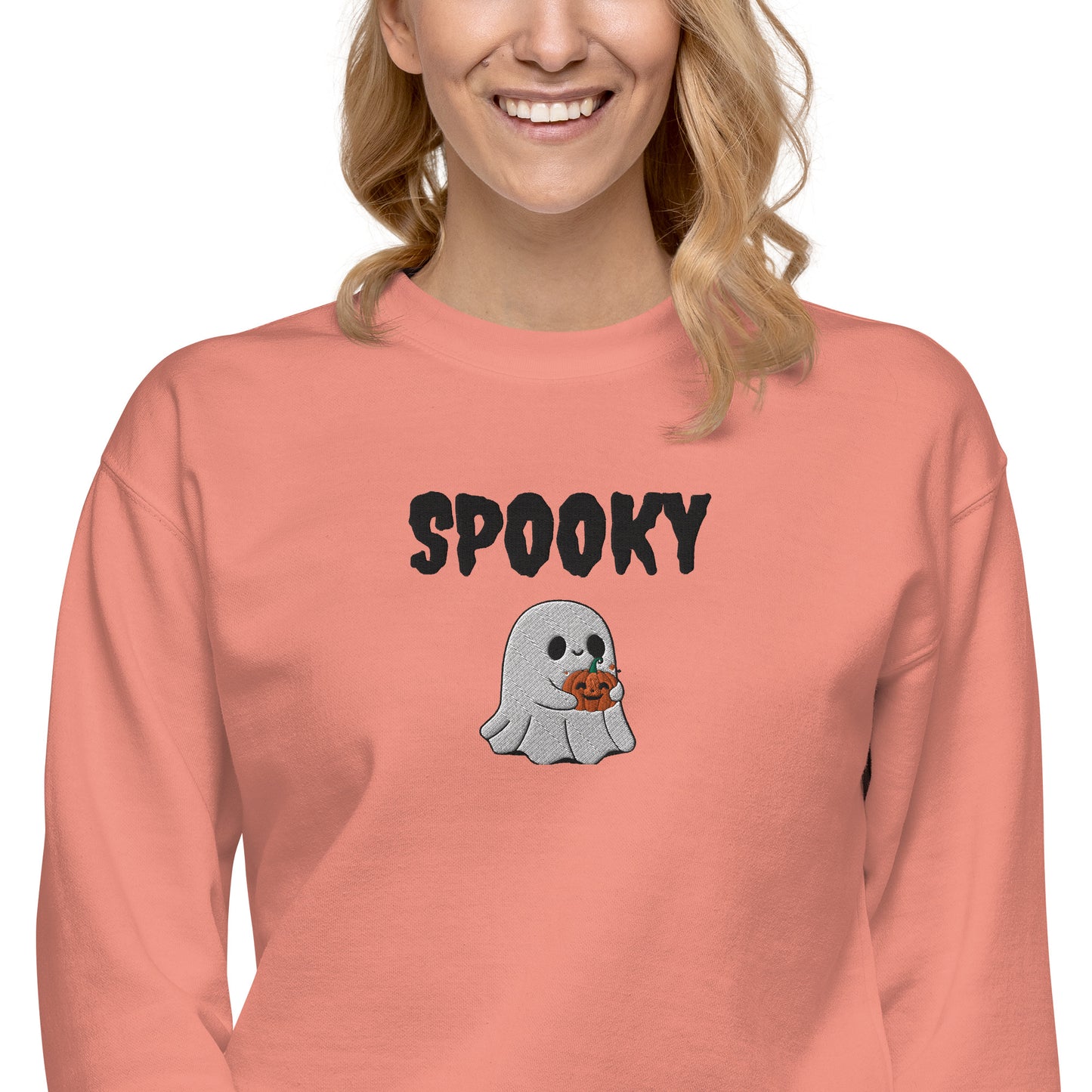 Embroidered Spooky Halloween Sweatshirt - Cozy & Cute Women's Crewneck | Fall Fashion | Ghost Graphic Sweater