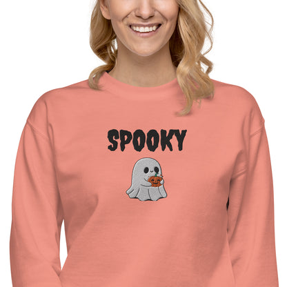 Embroidered Spooky Halloween Sweatshirt - Cozy & Cute Women's Crewneck | Fall Fashion | Ghost Graphic Sweater