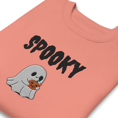 Embroidered Spooky Halloween Sweatshirt - Cozy & Cute Women's Crewneck | Fall Fashion | Ghost Graphic Sweater